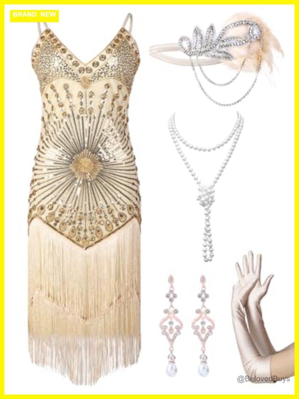 1920s Flapper Sequin Fringe Cocktail Dress Set